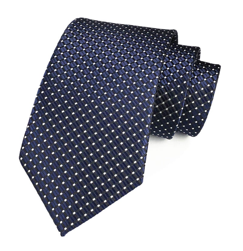 Elfeves Men's Classic Navy Blue Jacquard Woven Ties Check Pattern Easy-matching Wedding Formal Neckties - Image 1